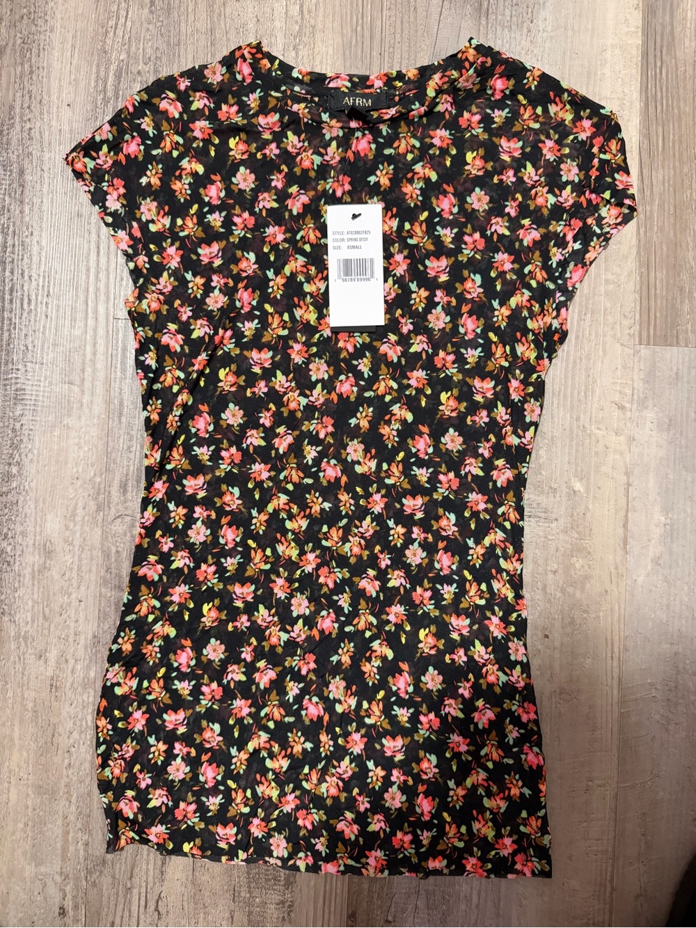 NEW AFRM Mesh Top Women XS Spring Ditsy Floral Cap Sleeve Sheer Blouse Summer